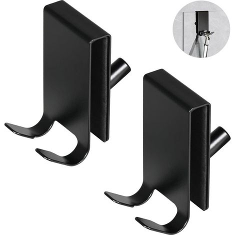 2 Pièces Crochet Douche, Porte Serviette Paroi de Douche Verre, Double Face avec Coussinet EVA, Crochet Paroi Douche en Inox pour Porte en Verre de Salle de Bain 5-10 mm (Noir) (1/5)