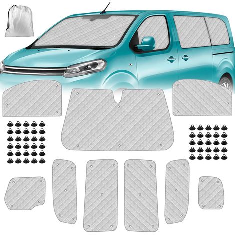 Pare-Soleil de Pare-Brise de Voiture Compatible avec 2016-2025 Citroen Jumpy MWB 2019-2025 Opel Vivaro 2022-2025 Fiat Scudo, Lot de 9 Pliables Pare-Soleil pour Intérieur de Voiture,2019-2025 9 Pièces  (1/5)