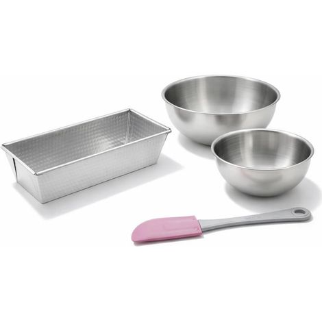 Set comprenant 1 Moule à cake en acier étamé, 1 spatule Zenker et 2 bols à mixer en inox Fackelmann (1/5)