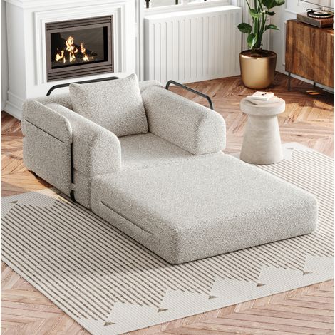 Fauteuil-lit 2 en 1 en chenille avec rangement dans l'accoudoir et cadre métal triple, kaki (1/5)