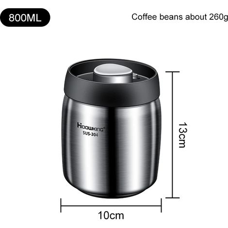 (Taille M, 800 ml) Boîte de conservation sous vide pour grains de café, en acier inoxydable 304, résistante à l'humidité. (1/5)