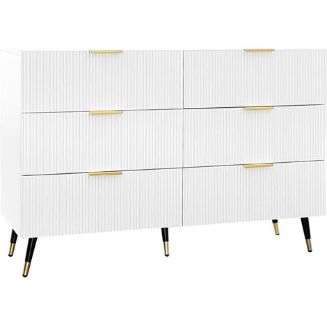Credenza moderna bianca e oro con 6 cassetti, 120 x 40 x 77 cm (1/5)