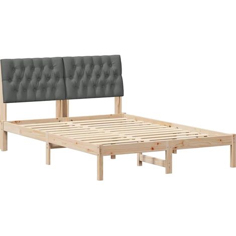 Bed Frame with Headboard Dark Grey 140 x 190 cm Solid Pine Wood vidaXL