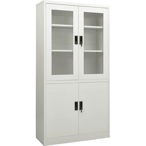 Armoire de bureau design moderne idéale rangement dossiers 90 x 40 x 180 cm en acier gris clair (1/5)