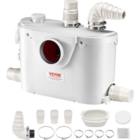 VEVOR Pompa Maceratrice per WC, 500 W, Prevalenza 8 m, con 4 Ingressi per lAcqua, Macchina per lo Smaltimento delle Acque Reflue per WC, Seminterrato, Doccia, Lavandino, Lavanderia