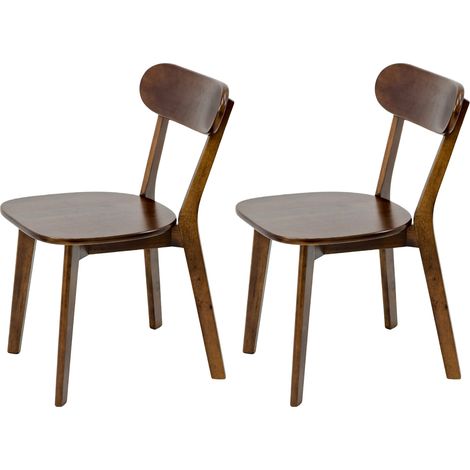 Juego de 2 sillas de comedor de madera maciza, estilo moderno de mediados de siglo con respaldos curvos y reposapiés ajustables, para comedor, cocina, sala de estar, oficina, nogal. (1/5)