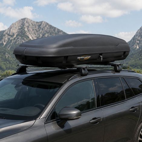 Boîte de toit Dmora, finition effet carbone, capacité 350 l, 75 kg Made in Italy, double ouverture latérale, noir (1/4)