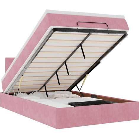 Lit double Lit adulte Lit ottoman avec matelas rose 120x190 cm velours (1/5)