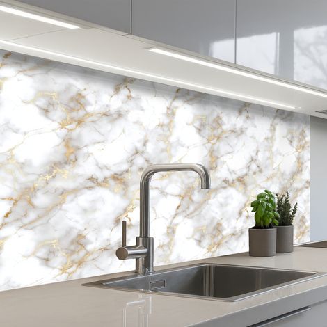 Kitchen Splashback Golden veins - Marble - White 100x60 cm