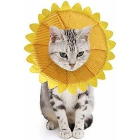 Anti-Beiß-Kegelhalsband für Hunde und Katzen, verstellbarer Schutz, bequemes Genesungs-Kegelhalsband für Hunde und Katzen mit entzückendem gelbem Sonnenblumenmuster (S) (1/5)