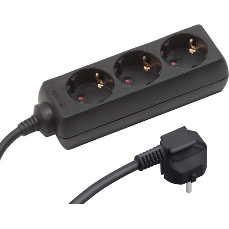 Multiprise 3 prises - Câble de 1,4 m - Noir - Câble en plastique - Intérieur IP20 - Prise de table - 3 prises - 7430020 (1/3)