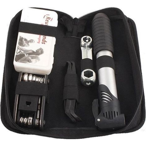 Outils de vélo - 16 en 1 - Noir - Kit de réparation avec pompe à poche et accessoires (1/4)