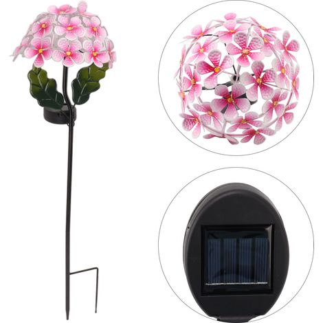 Lampe solaire LED sur poteau en forme d'hortensia, pour jardin ou cour - Couleur rose (1/5)