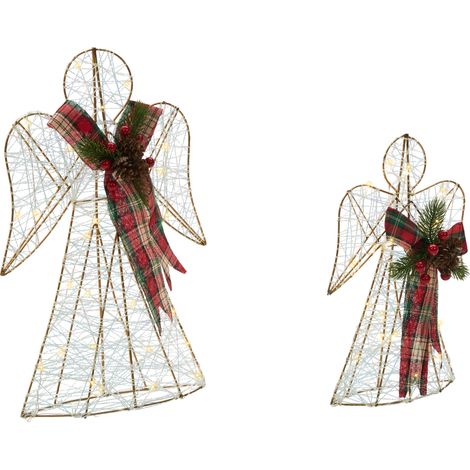 Conjunto de 2 decoraciones LED de interior Navidad accesorio ángeles iluminados metal multicolor Annsjon