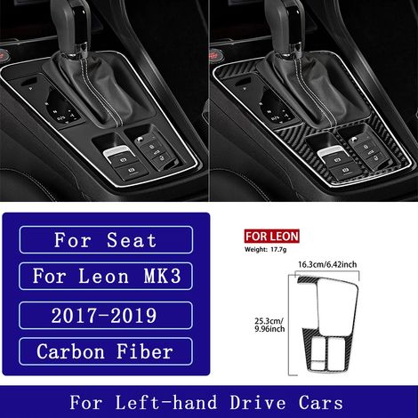 (1 LHD) Convient pour Seat Leon MK3 2013-2020. Accessoires auto : autocollant décoratif en fibre de carbone pour panneau de porte avec navigation centrale, radio, lecteur CD et climatisation. (1/4)