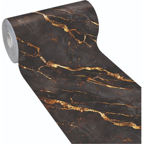 Tapis De Cuisine Caoutchouc PVC Imprimé En Haute HD Résolution Résistant Aux Taches Antidérapant Marbre Sombre Veiné Doré - 51x270 Cm (1/4)