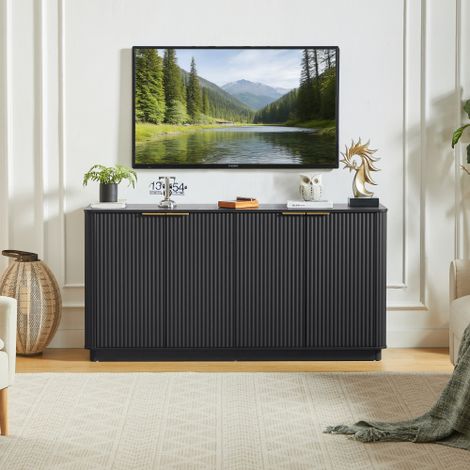 Meuble d’angle TV et rangement, étagère verticale haute 160 cm avec design ondulé et courbé, pour salon, chambre ou entrée – dimensions 160 × 80 × 40 cm, couleur noir
