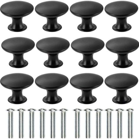 12 maniglie nere per cassetti e porte, pomelli per mobili da 30 mm, pomelli per cassetti con foro rotondo, pomelli per porte, maniglie per mobili per armadi, guardaroba, cucine, camerette - Crezuo