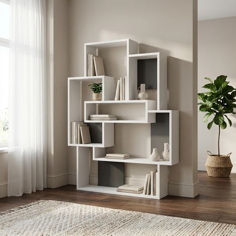 Decortie Barce Modern Bookcase Display Unit White Anthracite Grey Medium 132cm (1/5)