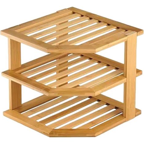 Eckregal aus Bambus (1 Stück), dreistöckige Aufbewahrungsbox (für Schrank und Arbeitsplatte), Geschirr- und Gewürzregal für die Speisekammer