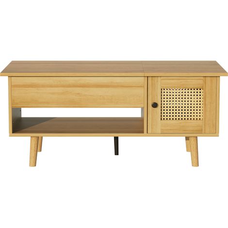 Tavolino da salotto sollevabile in truciolare colore legno e nero con vano contenitore (1/5)