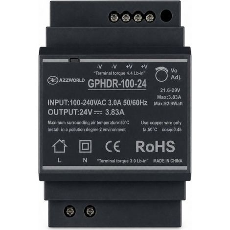 Alimentatore Trasformatore Da Guida Barra DIN 100W, 4 Moduli, Serie HDR-100, Disponibili DC 12V 24V (DC 24V)