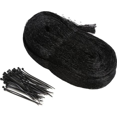 Filet Anti-Oiseaux avec 50 Attaches Câbles Nylon - Protection Jardin pour Légumes et Fruits contre Pigeons et Insectes - Noir