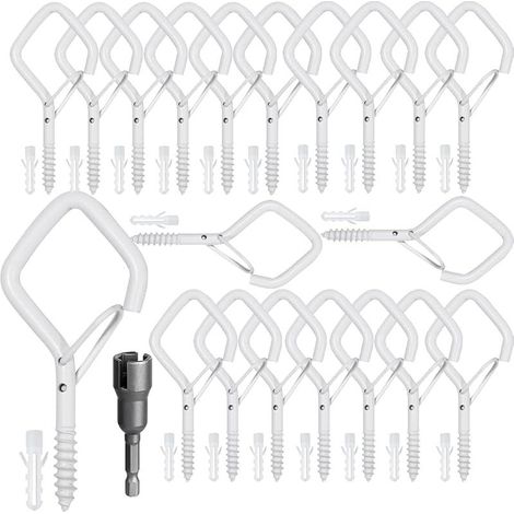 CYRILL - Confezione da 20 ganci in acciaio inossidabile con fibbia di sicurezza, ganci avvitati bianchi, ganci da parete avvitati, ganci da soffitto per appendere piante, luci decorative, vasi (1/5)