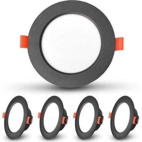 5W IP44 Downlight Blanc Froid 6000K Pour Plafond Spot encastré à LED Noir, Découpe Ø70-80mm, Adaptée au Salon, à la Chambre, à la Cuisine et à la Salle de Bain (1/5)