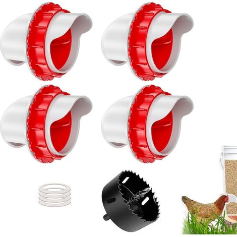Ensemble de 4 mangeoires rouges pour poules, pigeons, oiseaux, ou comme récipient pour nourriture ou eau dans les cages et les zones d'élevage domestiques.-AquaForge (1/5)