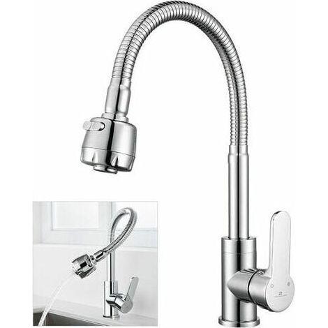 Küchenarmatur mit Memory-Schaum – Federbelastete Spültischarmatur – 2 optionale Ausläufe – Chrom-Finish, 360° schwenkbar in jedem Winkel (1/4)