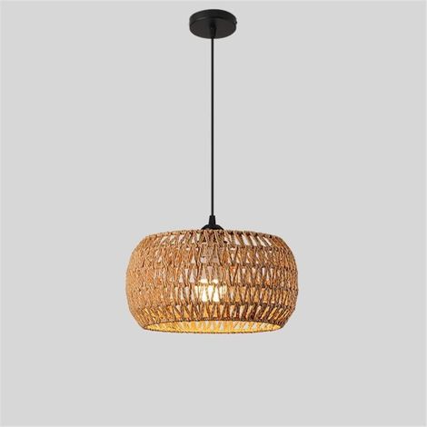 Lampe vintage en corde de chanvre et rotin tressé - convient au salon, à la salle à manger, à la cuisine et à la chambre - marron (1/3)