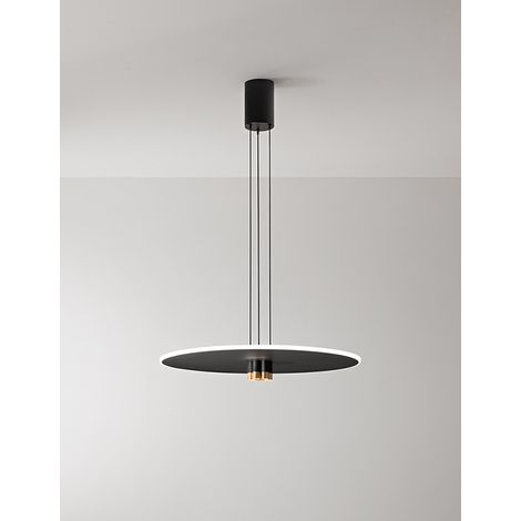 Suspension Led 50W Design Moderne Métal Noir Mat Et Or Brossé, Diffuseur Satiné, Intensité Variable, Diamètre 70 Cm - Perenz, Luminaire Chic (1/3)
