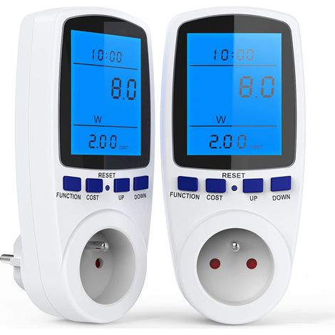 Prise Compteur d'Énergie, Consommation d'Énergie Mètre Wattmètre avec 7 Mode, Prise Consommation Electrique pour Économie d'Energie, Surcharges de Protection, 3680W MAX (2 Packs)