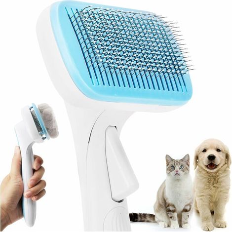 Self-Cleaning Pet Brush, Brush for Long and Short Hair, for Dogs and Cats, Removes Shedding, Undercoat, and Tangles - [Ergonomic Grip & One-Click Cleaning] Blue (1/5)