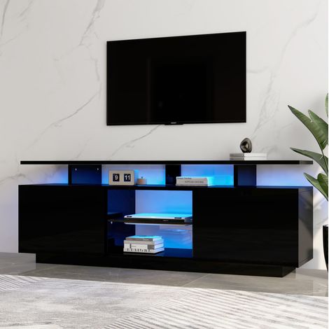 Mobile TV 140 cm con illuminazione LED, 2 ante, 5 vani aperti, nero HAVRYA (1/5)