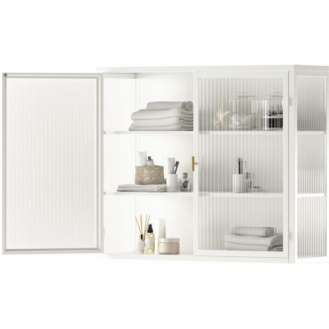 Armoire murale 2 portes en métal et verre trempé, 70 x 23 x 60 cm, blanche REDOM (1/5)