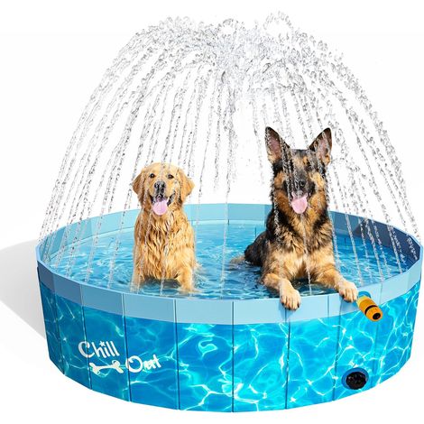 160CM Grande Piscine pour Chien avec Arroseur, Piscine Rabattable 2-en-1 pour Chien, Piscine À Éclaboussures avec Système D’Arrosage, Idéale pour Chiens Et Bains D’Animaux en Extérieur (1/5)