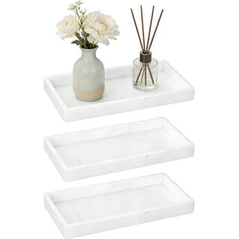 3 Pièces Plateau, Motif Marbre, Silicone, Rectangulaire, Salle De Bain Cuisine Vanité (1/5)