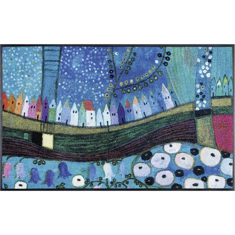 Paillasson STADIN 75x190 bleu tissé motif fresque