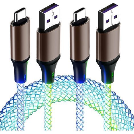 Lot de 2 Câbles USB A vers USB C Lumineux RGB 1M, Charge Rapide 66W PD 3.0, Câble LED USB Type C pour Transfert de Données et Chargement, Compatible avec Smartphone, Tablette, Ordinateur Portable (1/5)