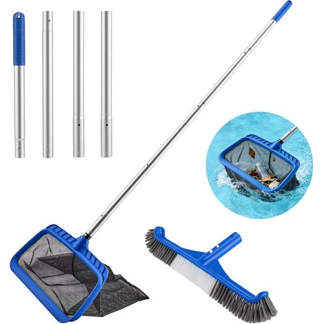 Kit de Nettoyage pour Piscine - Épuisette Piscine à Mailles Extra Fines et Brosse Piscine 45cm avec Manche 4 Sections pour Skimmer, Ramassage Feuilles - Accessoire Piscine Hors Sol (1/5)