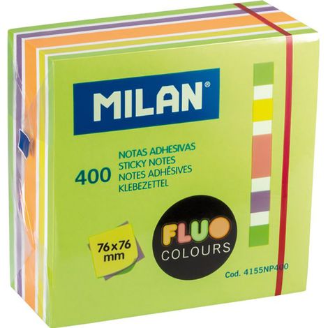 BLOC 400 NOTAS ADHESIVAS COLORES FLUO 76 X 76 MM MILAN (1/3)