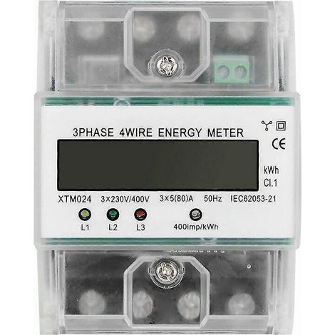 Compteur d'électricité numérique avec écran LCD, triphasé à quatre fils, 80 A, 230/400 V (1/5)
