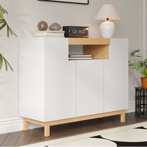 MEUBLIV Aparador negro 120,5x42x96 cm – 3 puertas y nicho abierto (1/5)