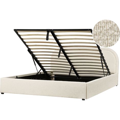 Bett mit Stauraum Bouclé QUILLIEN 160 x 200 cm Hellbeige