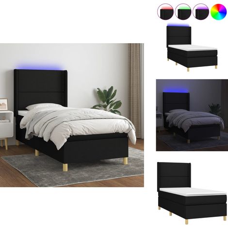 Sommier à lattes de lit matelas et LED Noir 100x200 cm Tissu - Sommier Tapissier - Lit Avec Led - Matelas À Ressorts Ensachés - Tête De Lit Ajustable - Éclairage LED (1/5)