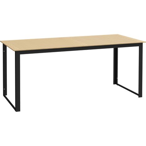 Garden Table for 6 People, 175 x 78 x 75 cm Rectangle Outdoor Dining Table with Slatted Top, Metal Frame, for Balcony, Deck, Teak