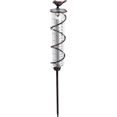 Pluviomètre en verre à spirale de 18 cm (7 pouces), pluviomètre suspendu en fonte en forme d'oiseau, compteur d'eau de pluie pour jardin avec cadre en métal, décoration pour jardin, pelouse et cour. (1/5)