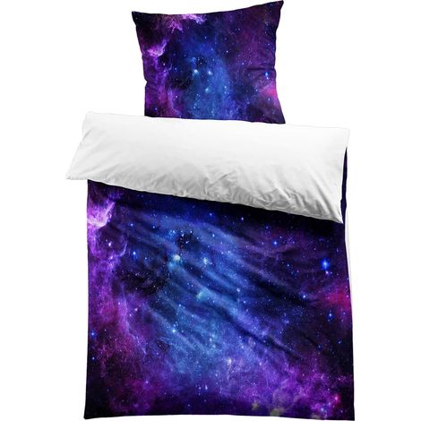 Bettbezug 140x200 cm – Einzelbettgröße – Mikrofaser – 3D-Galaxienmuster – Kinderbett für Jungen und Mädchen – Lila Sternenhimmel (1/5)